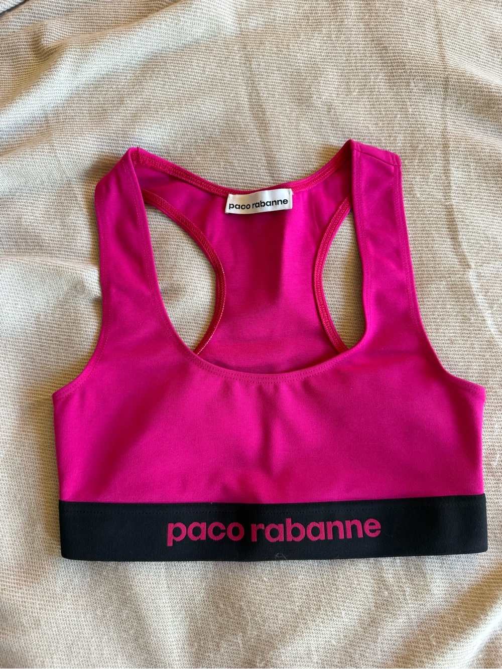 Paco Rabanne Hot Pink Racerback Sports Bra with Black Branded Band